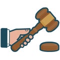 Judge holding a gavel. Vector illustration.